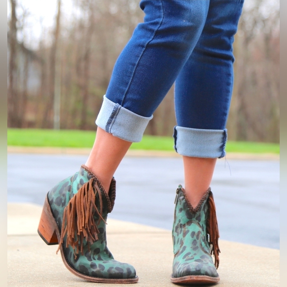 Liberty Black Chita Turquesa Ankle Boot Handmade In Mexico Western Festival Boho - Picture 2 of 16